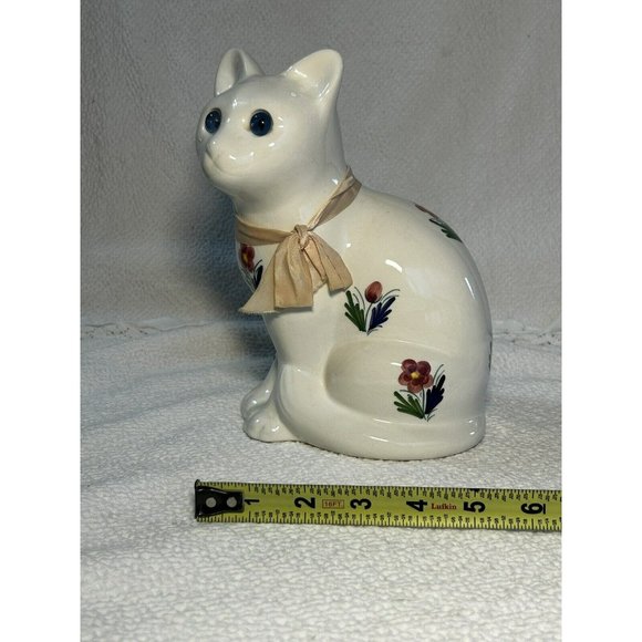 Vintage 1974 Elpa Al Cobaca Portugal Blue Eyed White Cat Figurine w/flowers VGUC - Picture 6 of 12